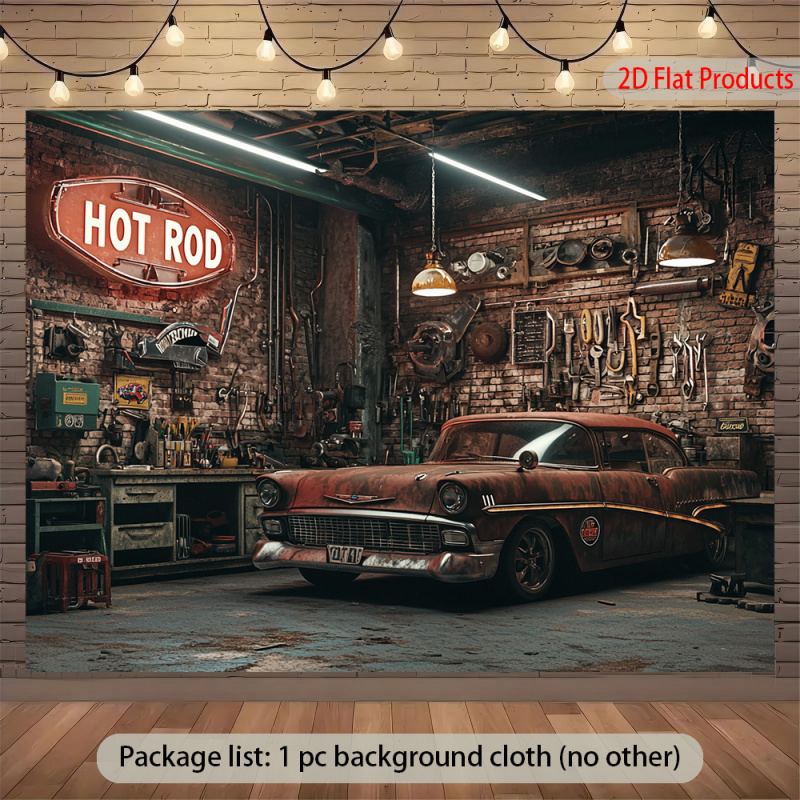 1Vintage Car Garage Banner Bac - Auto Repair Shop Background บทวิจารณ์และราคา